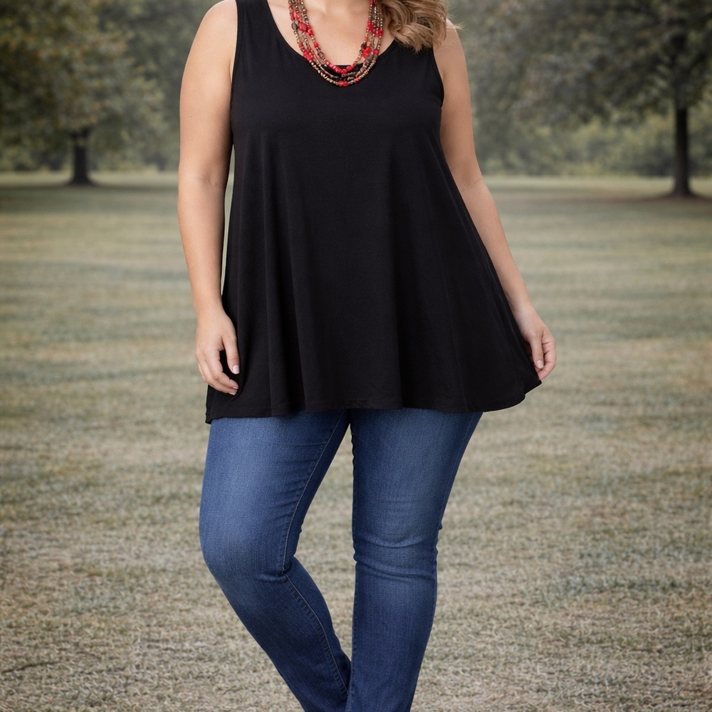 Roaman's Women's Black Sleeveless Tunic Top Size 22/24‎ 1x Stretch Pullover Plus